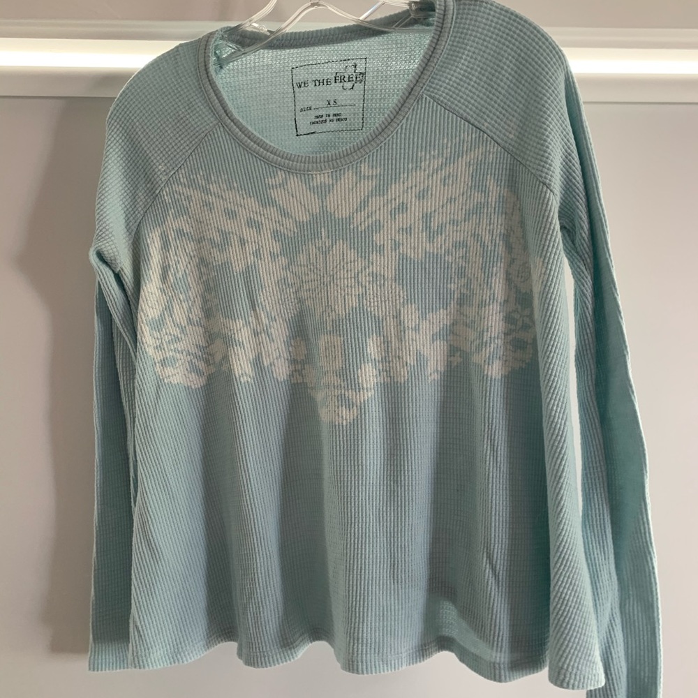Free People Blue Snowflake Long Sleeve Shirt